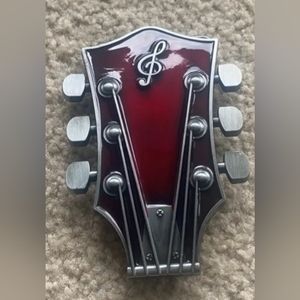 New red Guitar musician belt buckle